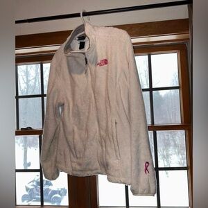 The North Face Women’s Fuzzy Osito Full Zip Jacket Size L In White/Breast Cancer